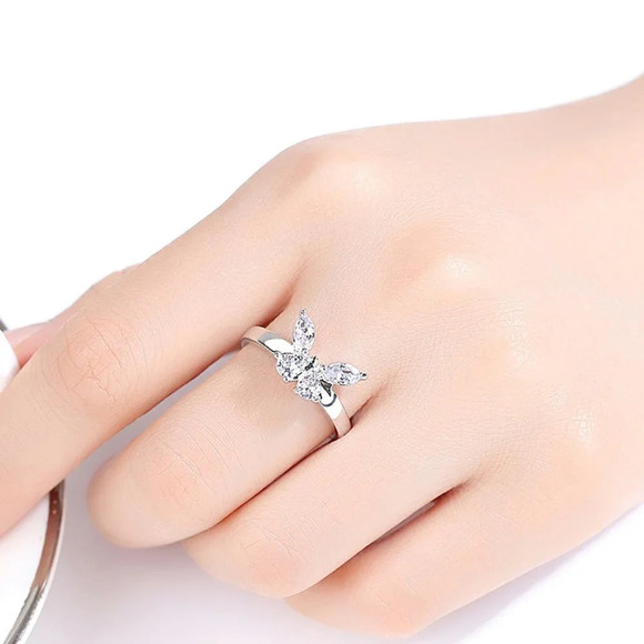 Sweet Refine Butterfly Crystal Simple Fashion Silver Rings for Women, MARR9173 - Picture 4 of 7